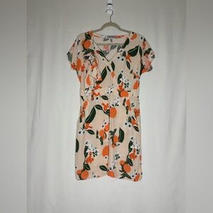 Floral Print Midi Dress - Orange and Cream